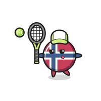 Zeichentrickfigur des norwegischen Flaggenabzeichens als Tennisspieler vektor