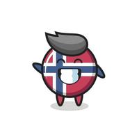 Norwegen-Flagge-Abzeichen-Cartoon-Figur, die Wellenhandgeste tut vektor