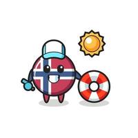 Cartoon-Maskottchen der norwegischen Flagge als Strandwächter vektor