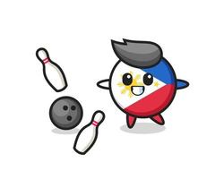 Charakterkarikatur des philippinischen Flaggenabzeichens spielt Bowling vektor