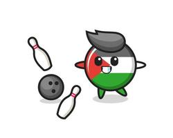 karaktär tecknad av palestinska flaggan märke spelar bowling vektor