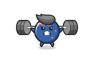 Neuseeland Flagge Abzeichen Maskottchen Cartoon mit einer Langhantel vektor