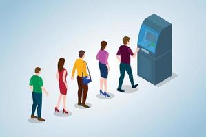 ATM-Warteschlangenkonzept mit Menschen, Männern und Frauen vektor