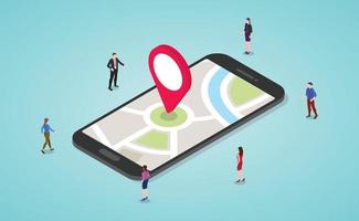 gps -navigeringskoncept med människor och smartphone och kartor vektor