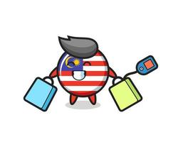 Malaysia Flagge Abzeichen Maskottchen Cartoon mit einer Einkaufstasche vektor