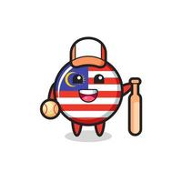 seriefiguren i Malaysia flagga märke som en basebollspelare vektor