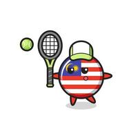 Zeichentrickfigur des malaysischen Flaggenabzeichens als Tennisspieler vektor