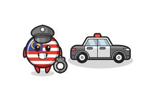 Karikaturmaskottchen des malaysischen Flaggenabzeichens als Polizei vektor