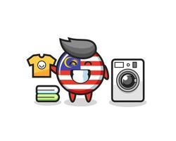 Maskottchenkarikatur des malaysischen Flaggenabzeichens mit Waschmaschine vektor