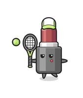 Zeichentrickfigur von Lippenstift als Tennisspieler vektor