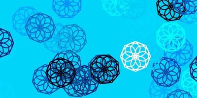 ljusblå vektor doodle mall med blommor.