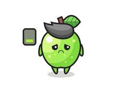 grüner Apfel-Maskottchen-Charakter, der eine müde Geste macht vektor