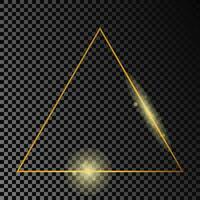 Gold glühend Dreieck Rahmen isoliert auf dunkel Hintergrund. glänzend Rahmen mit glühend Auswirkungen. Vektor Illustration.