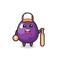 Zeichentrickfigur der Aubergine als Baseballspieler vektor