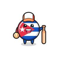 Zeichentrickfigur des Kuba-Flaggenabzeichens als Baseballspieler vektor
