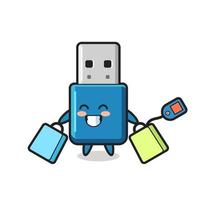 Flash-Laufwerk USB-Maskottchen-Cartoon mit einer Einkaufstasche vektor