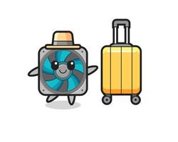 Computer-Fan-Cartoon-Illustration mit Gepäck im Urlaub vektor