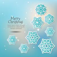 God Jul! Snöflingor med skugga på en blå bakgrund. vektor