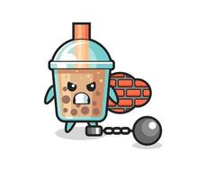 Charaktermaskottchen von Bubble Tea als Gefangener vektor