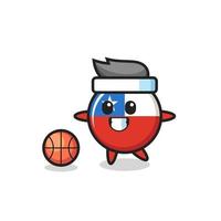 Illustration von Chile-Flagge-Abzeichen-Cartoon spielt Basketball vektor