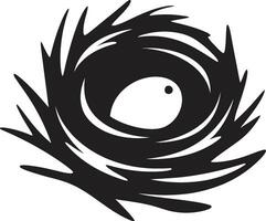 vårda design fågel bo ikon i svart graciös bostad i skuggor fågel bo artisteri vektor