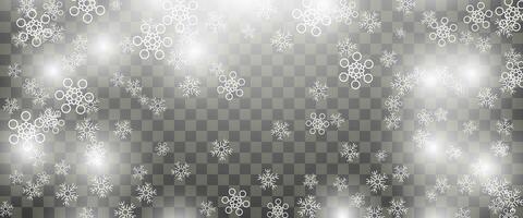 Schneefall und fallen Schneeflocken auf Hintergrund. Weiß Schneeflocken und Weihnachten Schnee. Vektor Illustration