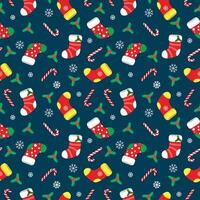 nahtlos Weihnachten Muster Vorlage im Karikatur Stil mit Weihnachten Süßigkeiten, Geschenke, Stechpalme Blätter und Glocken. zum Verpackung Papier, Textil, thematisch Dekor vektor