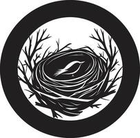 Vogel Kunst schwarz Vogel Nest Logo Design gefertigt Komfort schwarz Vogel Nest Symbol im Vektor