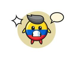 colombia flagga märke karaktär tecknad med chockad gest vektor