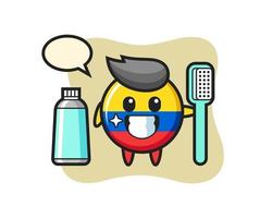 maskot illustration av colombia flagga märke med en tandborste vektor