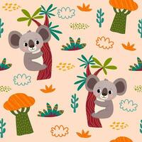 sömlös mönster med afrikansk djur och växter i en barnslig tecknad serie stil. vektor illustration. för barns textilier och dekoration