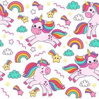 färgrik sömlös mönster med unicorns i tecknad serie stil för ungar. vektor illustration