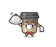 karaktär maskot av kaffekopp som servitörer vektor