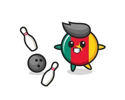 Charakterkarikatur des Kamerun-Flaggenabzeichens spielt Bowling vektor