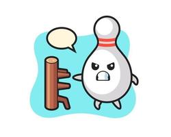 bowling pin tecknad illustration som en karate fighter vektor