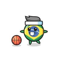 illustration av brasilianska flaggan märke tecknad spelar basket vektor