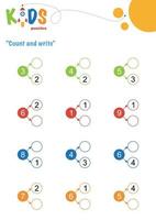 zaehlen und schreiben. druckbares Mathe-Arbeitsblatt vektor