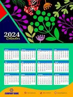 2024 einer Seite Mauer Kalender Design Vorlage, modern 12 Monate einer Seite Kalender. modern Mauer Kalender Design 2024. drucken bereit einer Seite Mauer Kalender Vorlage Design zum 2024. Woche beginnt auf Sonntag. vektor