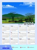 2024 einer Seite Mauer Kalender Design Vorlage, modern 12 Monate einer Seite Kalender. modern Mauer Kalender Design 2024. drucken bereit einer Seite Mauer Kalender Vorlage Design zum 2024. Woche beginnt auf Sonntag. vektor