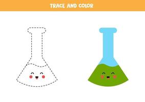 Verfolgen und färben Sie das süße Kawaii-Reagenzglas. Arbeitsblatt für Kinder. vektor
