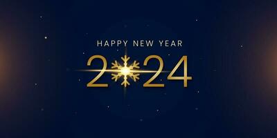 2024 Neu Jahr Vorabend. glücklich Neu Jahr 2024 Einladung Poster mit golden Schneeflocke. vektor