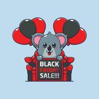 süß Koala glücklich im schwarz Freitag Verkauf Karikatur Vektor Illustration