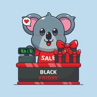 süß Koala mit Kassierer Tabelle im schwarz Freitag Verkauf Karikatur Vektor Illustration