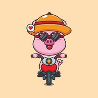 cool Schwein mit Sonnenbrille Reiten ein Motorrad im Sommer- Tag. süß Sommer- Karikatur Illustration. vektor