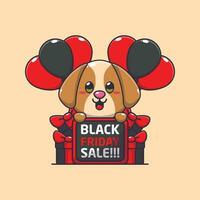 süß Hund glücklich im schwarz Freitag Verkauf Karikatur Vektor Illustration