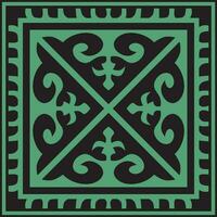 Vektor Grün mit schwarz Platz kazakh National Ornament. ethnisch Muster von das Völker von das großartig Steppe, .Mongolen, Kirgisen, Kalmücken, Burjaten