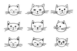 Hand gezeichnet Katze Schnauze Clip Art. süß Haustier Gesicht Gekritzel einstellen vektor