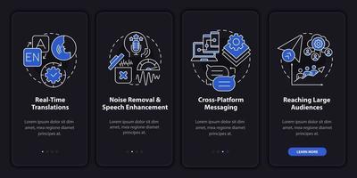 im erweiterten Feature dunkler Onboarding-Seitenbildschirm der mobilen App vektor