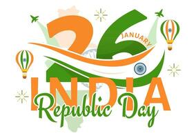 glücklich Indien Republik Tag Vektor Illustration auf 26 Januar mit indisch Flagge und Tor im Urlaub National Feier eben Karikatur Hintergrund Design