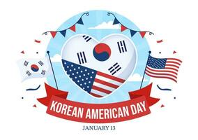 koreanska amerikan dag vektor illustration på januari 13 med USA och söder koreanska flagga till fira republik av allians i platt bakgrund design